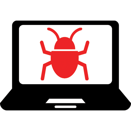 laptop with giant red bug on screen