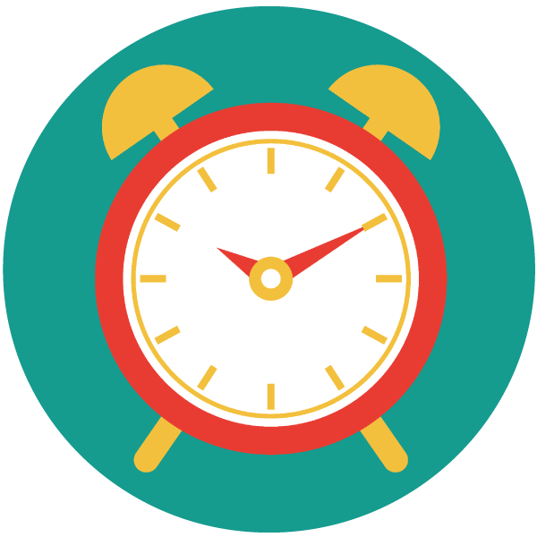 green circle icon with an alarm clock