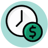 time is money icon with an analog clock and a dollar sign